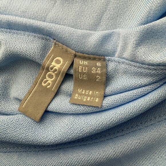 ASOS US size 2 pale blue one shoulder pleated crop top midi dress - Picture 16 of 16